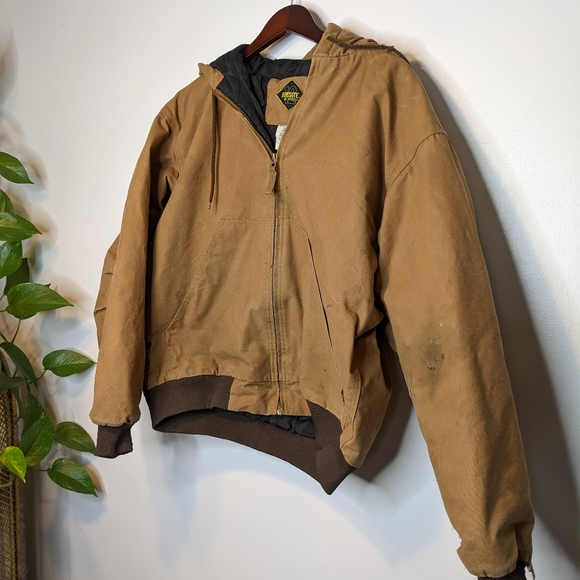 Berne Other - Distressed Berne Brown Tan Canvas Quilted Lined Hooded Kacket- Size Large EJ21BD